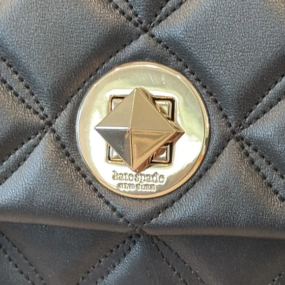Kate Spade Bag Black Quilted Vegan Leather Gold Chain Shoulder / Crossbody - Picture 10 of 17